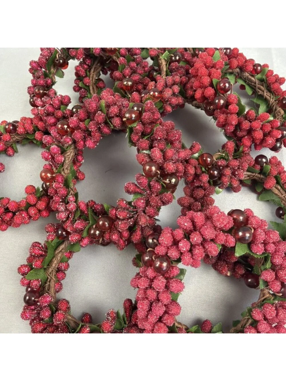 Pier One Set 10 Napkin Rings Red Sugared Cranberry Holiday Christmas Candle Ring